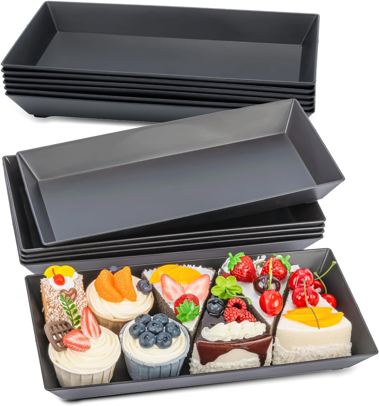 12-Pack Dessert Trays, Rectangle Plate is Perfect for Displaying Muffins, Desserts, Cookies and Cakes for Holiday Parties, Wedding Receptions, Potlucks or Candlelight Dinners(Black)