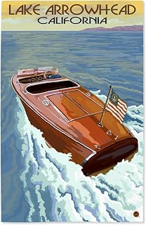 16x24 Inch Giclee Art Print Wall Decor, Lake Arrowhead, California, Wooden Boat