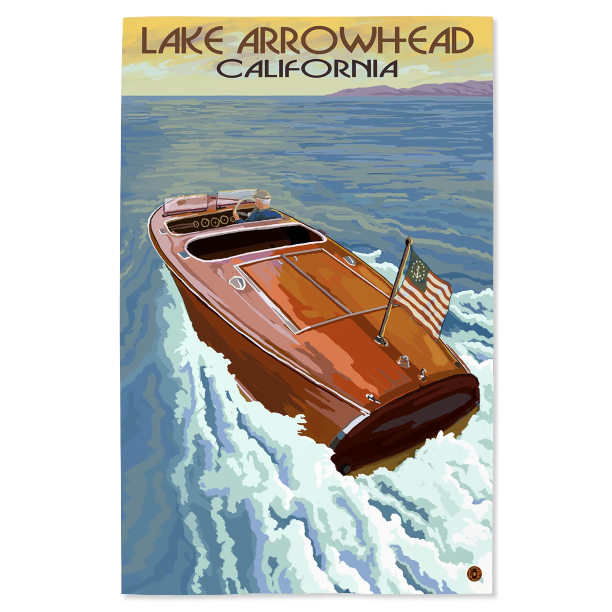 Lantern Press 16x24 Inch Giclee Art Print Wall Decor, Lake Arrowhead, California, Wooden Boat