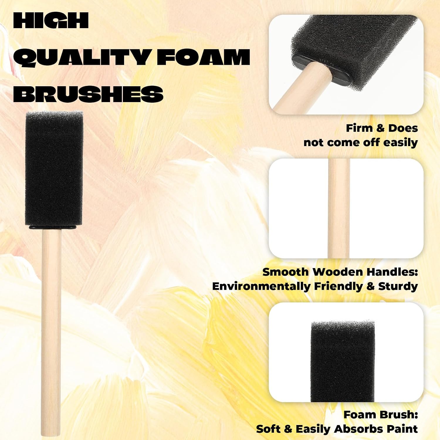 18 Pcs 1 Inch Foam Paint Brushes, Wood Handle Sponge Brushes Paint Sponges Set, Foam Brush for Painting, Wood Handle Sponge Brush for Staining, Painting Tools for Crafts, DIY Projects