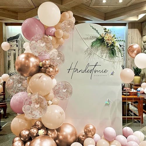 Miniatura 7 de Kit de arco de guirnalda de globos bohemios, 156 globos de color rosa polvoriento, marrón pastel, metálico, champán, dorado, blanco, para boda, baby