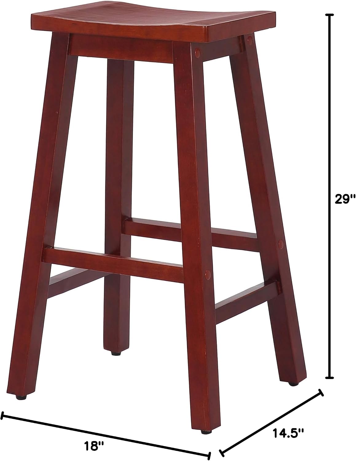 WO Set of 2 pcs - 29” Inch Modern Solid Wood Saddle Counter Height Stool Barstool Seat Chair, Premium Quality, Makes Perfect for Kitchen, Dining, Home, Office, Bar, Cherry