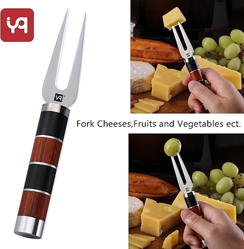 Miniatura 6 de Tenedor de queso prémium para tablas de embutidos, cuchillo multiusos de acero inoxidable para queso y frutas, ensalada de postres, mango de madera