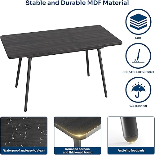 Miniatura 2 de Ahomly Juego de mesa de comedor extensible de 7 piezas con 6 sillas acolchadas, juego de mesa de comedor para 4-6, tablero de MDF y marco de metal