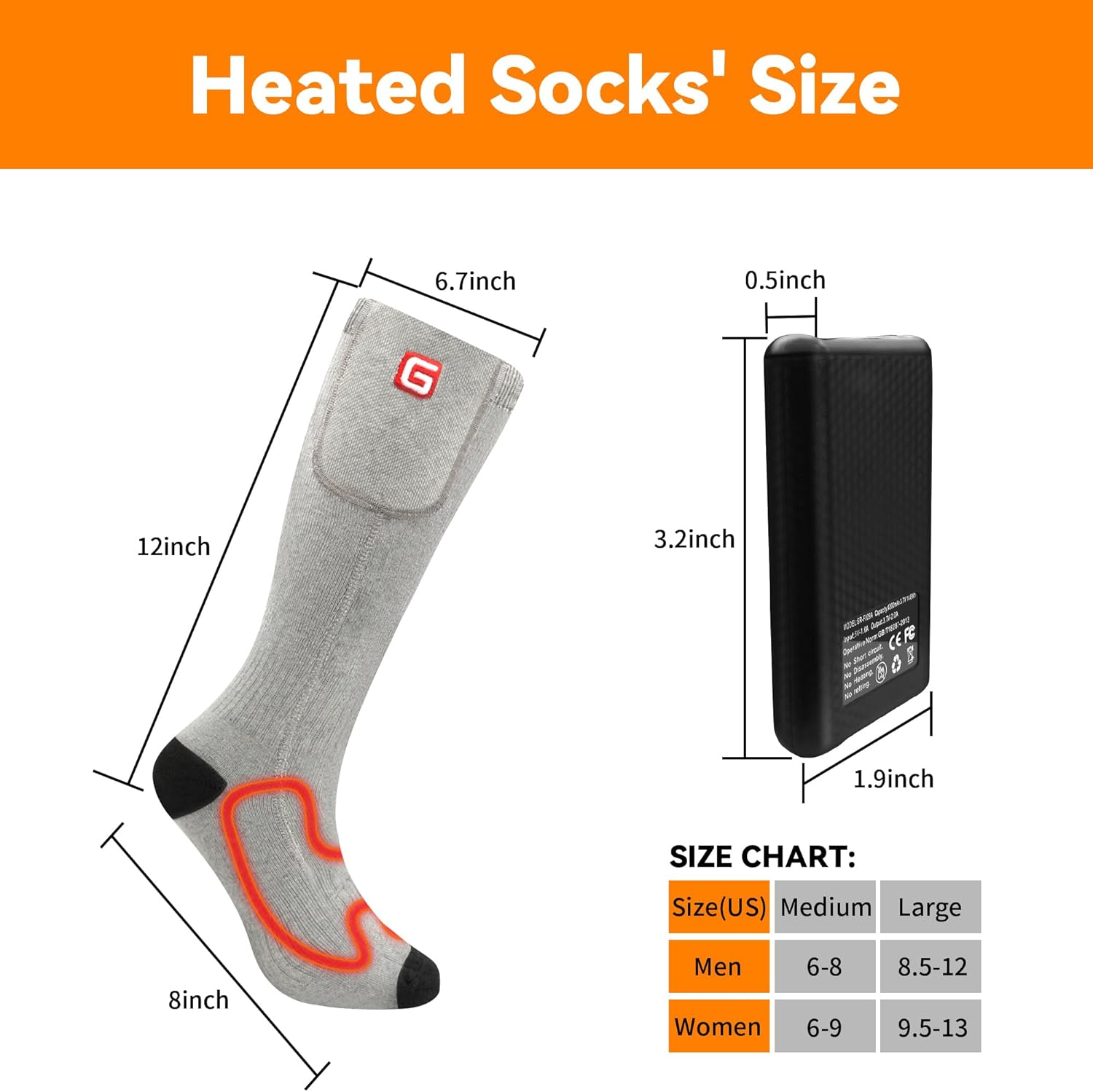 MMlove Heated Socks, Rechargeable Heated Socks for Men Women, 4000mAh Electric Socks with 3 Heating Levels, Washable Foot Warmers for Skiing, Camping, Hiking, Cycling, Outdoor Work