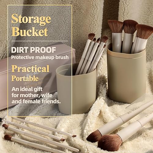 Vista 17 de BS-MALL Juego de brochas de maquillaje, 18 piezas, base sintética de alta calidad, correctores de polvo, sombras de ojos, brochas de maquillaje