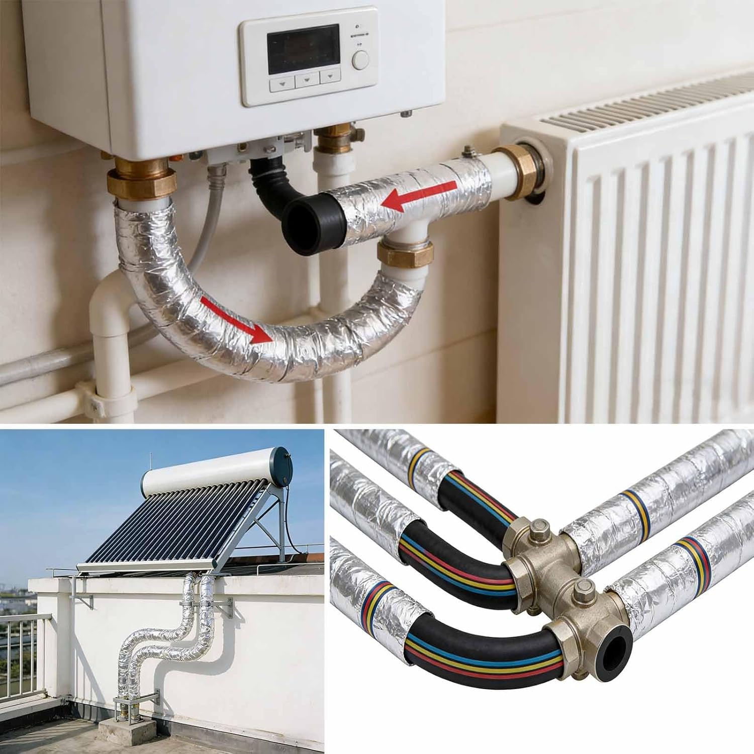 Thermal Acoustic Pipe Lagging - Aluminum Foil Outer, Closed-Cell Foam for Insulation & Sound Dampening in HVAC & Plumbing(ID108mmxT20mmx0.95m)