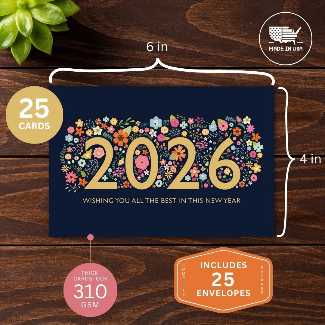 Amazon.com: Bright Floral 2026 New Year Greeting Card with