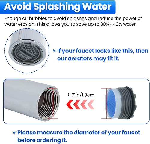 Miniatura 4 de Aireadores de grifo con herramienta de llave de extracción de 0.728 in de alta eficiencia de ahorro de agua, juego de restrictor de flujo de