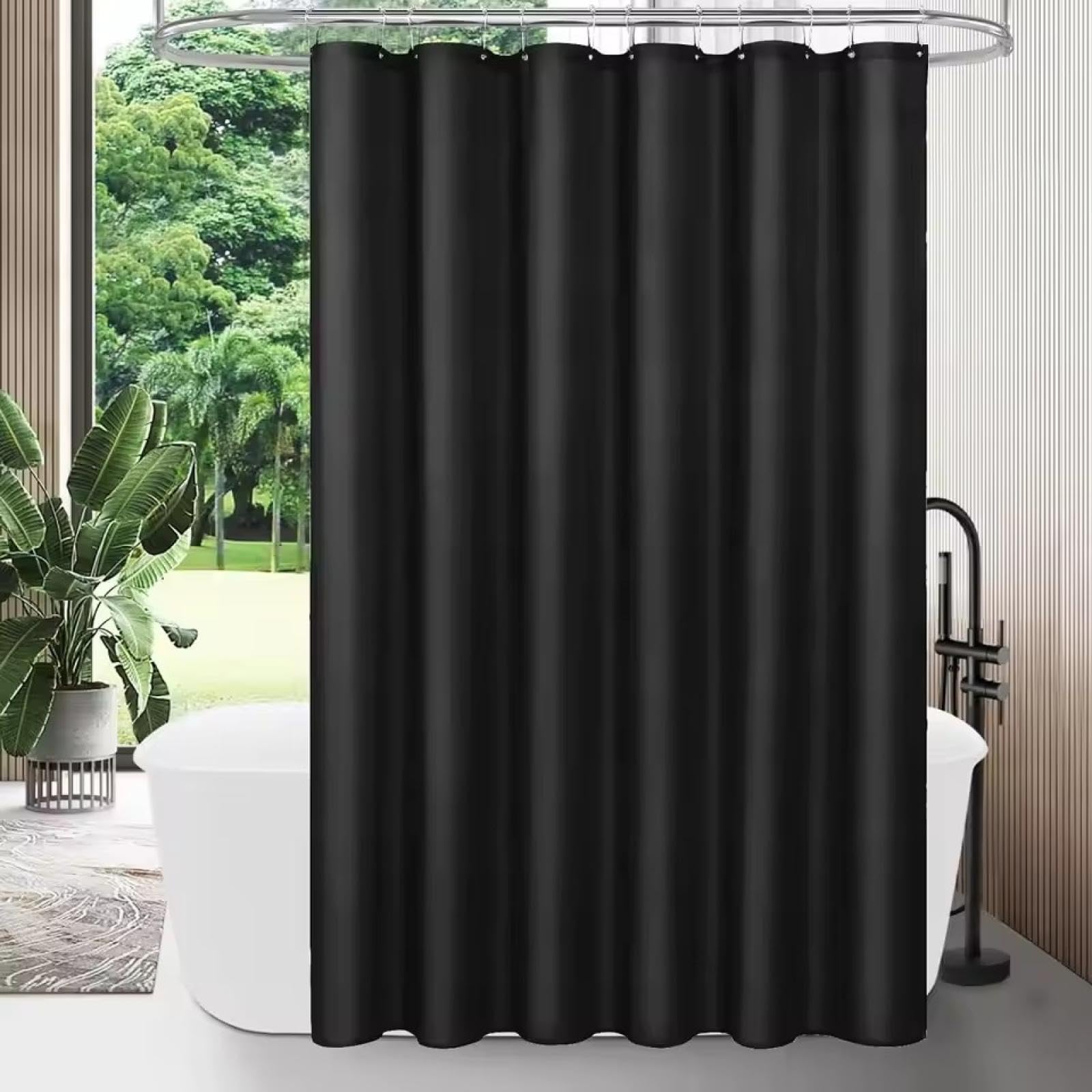 1 Stück schwarzer Duschvorhang aus Stoff, modernes Badezimmer, einfache Duschvorhangplane mit Kunststoffhaken, 220 x 170 cm, maschinenwaschbar