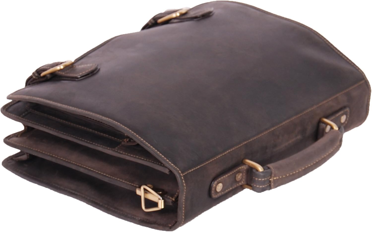 Mens Real Leather Messenger Satchel Organiser Laptop Bag Briefcase HALL Oil Brown, Brown, 40x30x13cm