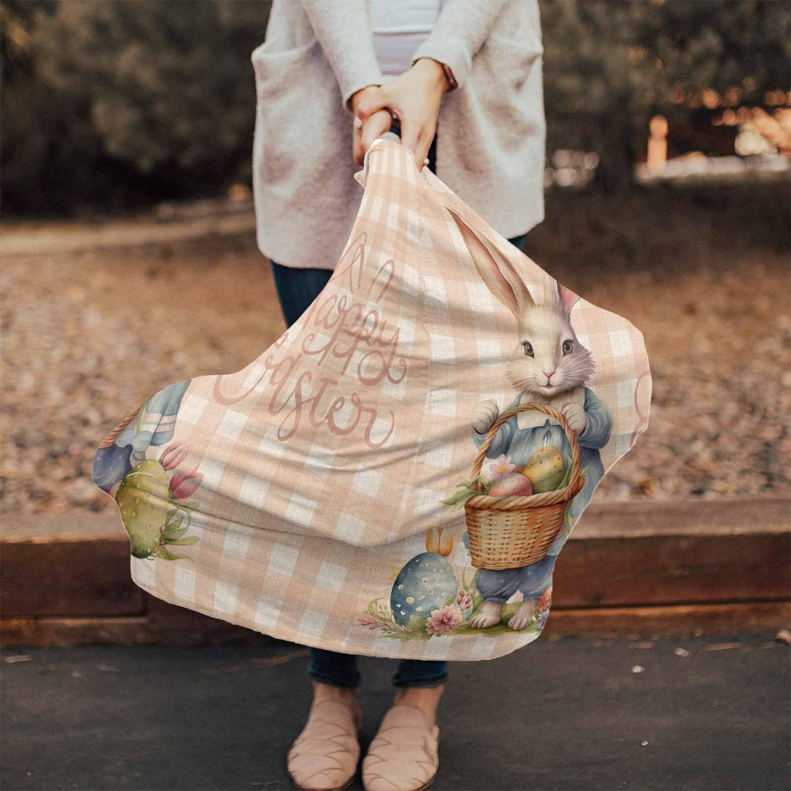 Nursing Cover for Breastfeeding Scarf, Vintage Buffalo Plaid Bunny Easter Eggs Baby Car Covers Super Soft Multi Use for Canopy Shopping Cart Cover Blanket Stroller Cover