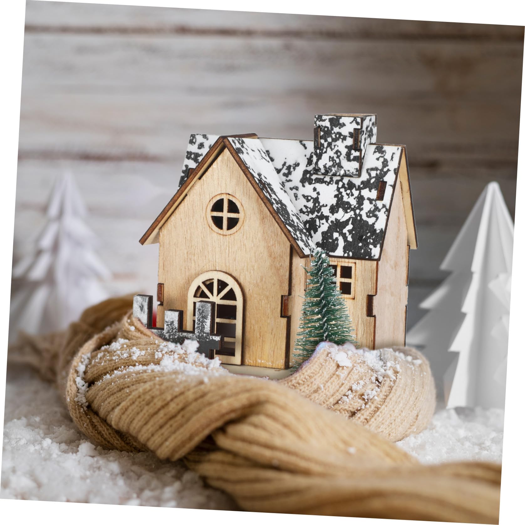 Yardwe 3 Piezas Casas Festivas Madera Navideñas Decoración LED de Iluminación Rústica Tradicional, Accesorio y Adecuado para Reuniones Familiares y Cenas