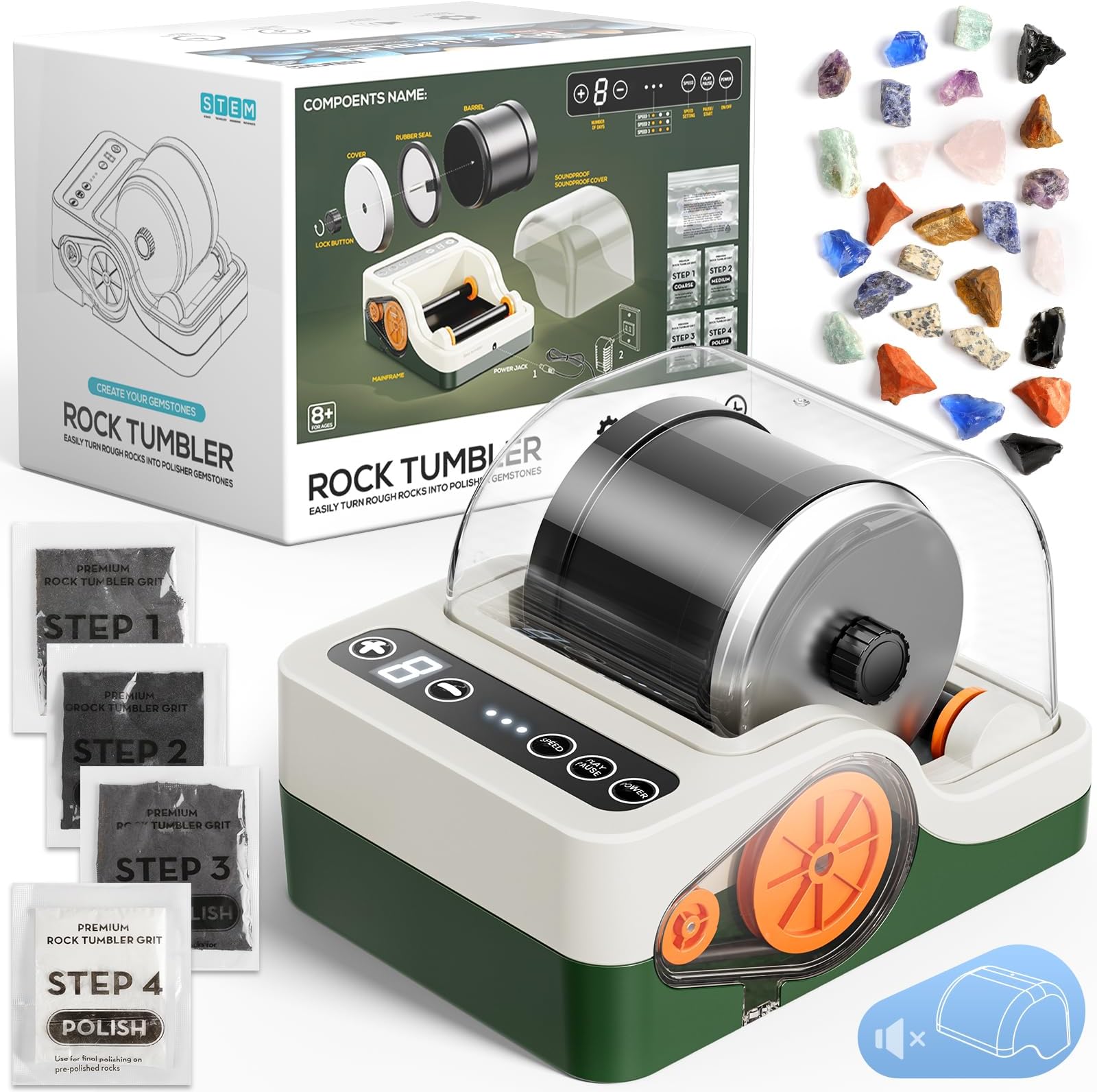 Flooyes Ultra Quiet Rock Tumbler Kit, STEM Science Kit for Kids, Adults