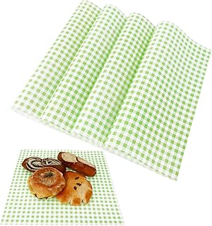 100 Pcs Waxed Paper Sheets 12 x 12 Inch Pastel Deli Paper Wraps Grease Resistant Food Basket Liners Checkered Square Sandwich Wraps for Burgers Bread Restaurant Barbecue Picnic (Green)