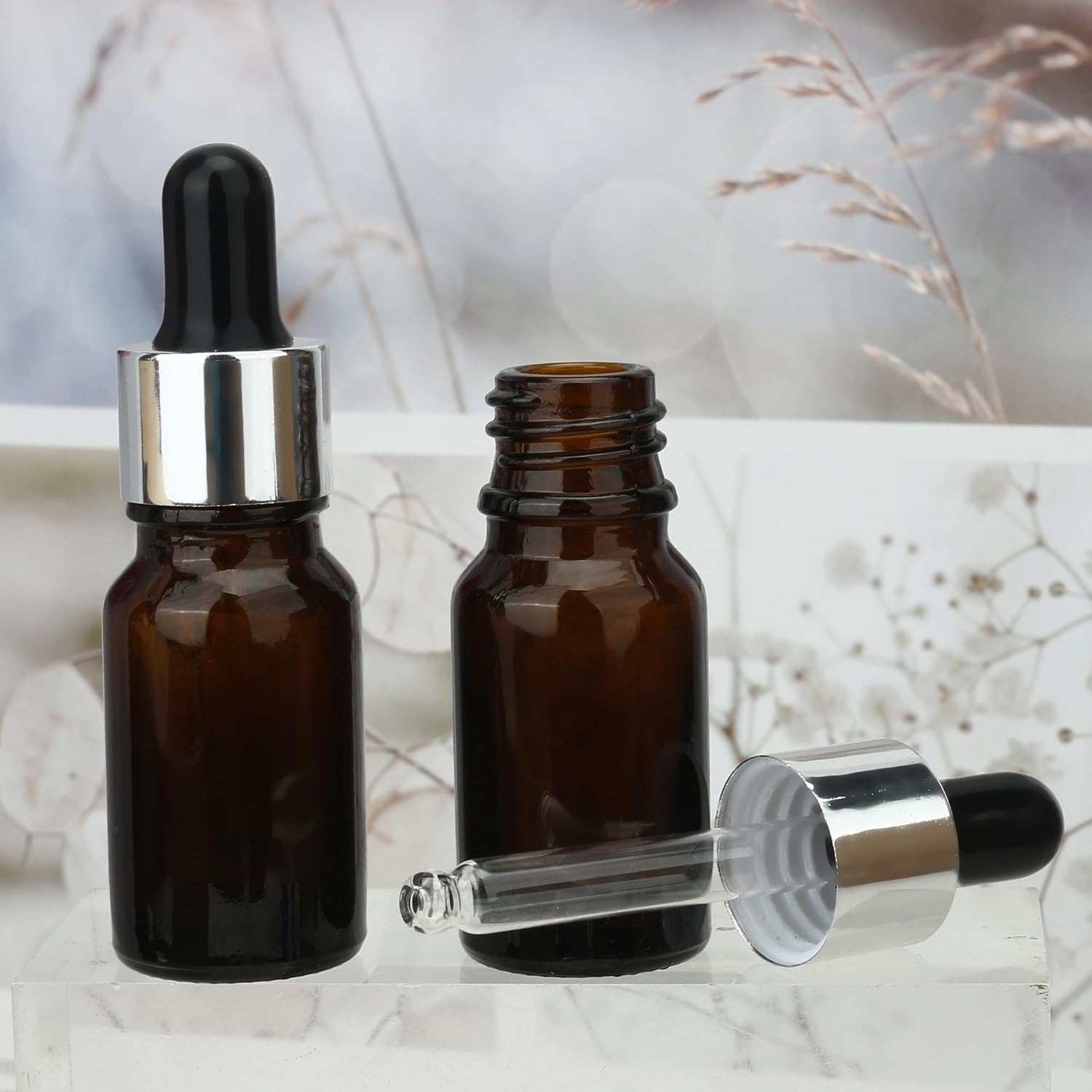 COSIDEA 30 pcs Empty 10ml 0.33oz amber glass dropper bottles for essential oil liquids travel containers leak proof