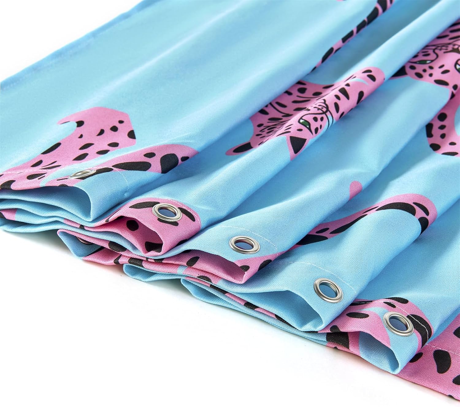 Boho Leopard Shower Curtain Set in Colorful Turquoise, 180GSM Cute Tropical Animals Abstract Whimsical Retro Jungle Cats Vintage Shower Curtain Set with Hooks - Bohemian Funky Bathroom Decors