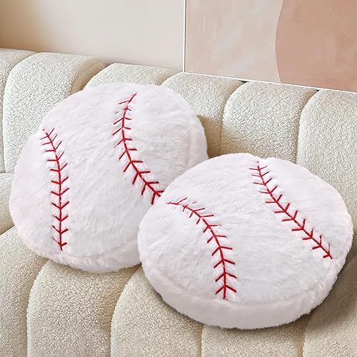 Paquete de 2 almohadas de béisbol de felpa, suaves y esponjosas redondas con forma de béisbol para habitación de niños, decoración de sofá y cama,