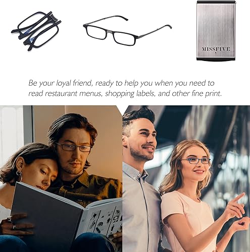 Miniatura 3 de Missfive Lentes de lectura plegables de alta calidad, ultrafinos, ligeros, plegables, portátiles, para hombres y mujeres, funda de metal con