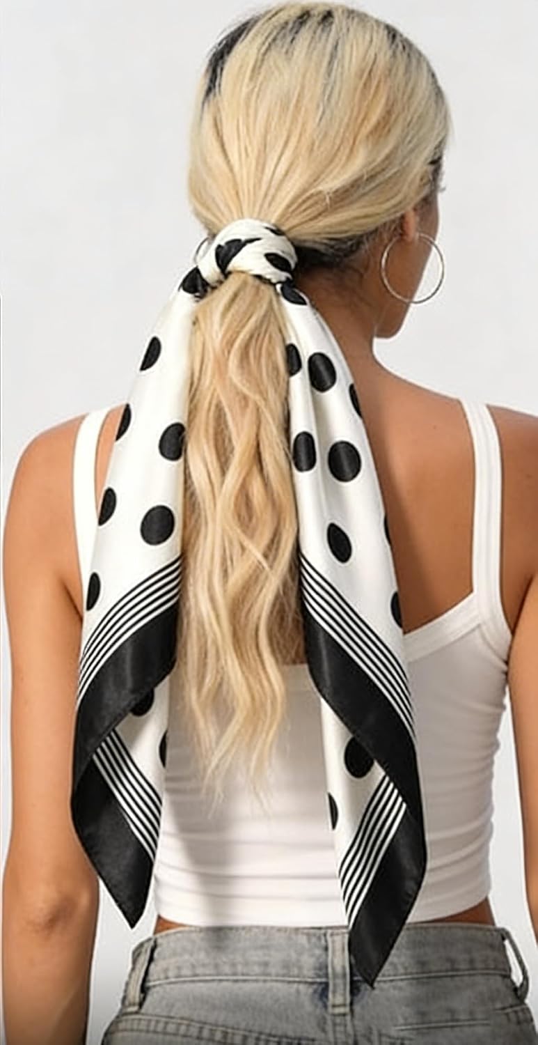 Mealah Women's Feeling Scarf 27.5" Square Head Neck Hair Scarf Lightweight | Soft lightweight 50s polka dot square scarf for head, neck or hair, perfect for daily wear, travel and elegant styling.