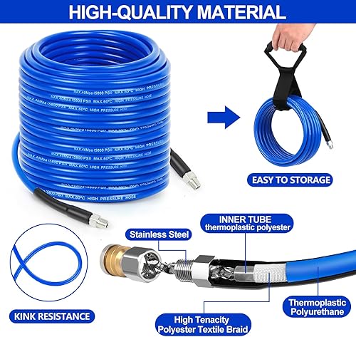 Miniatura 6 de Kit de chorro de alcantarillado de 100 pies para lavadora a presión, kit de chorro de drenaje de 5800 PSI, limpiador de drenaje de chorro de agua