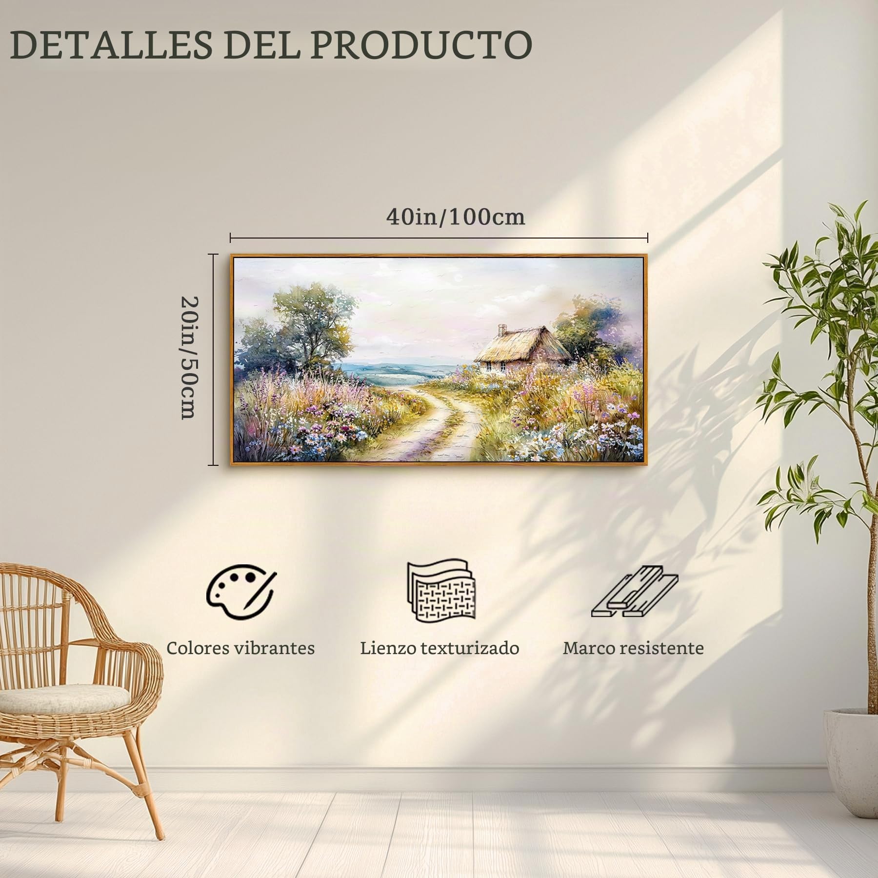MHARTK66 Cuadros Decoracion Salon Modernos con Marco Madera, 50x100 cm Grandes Laminas Decorativas Pared Dormitorios, Lienzos Decorativos Pared Sendero Rural, Modernos Wall Art Comedor Pasillo