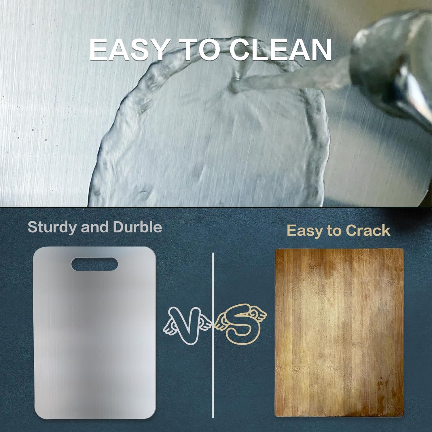 Vasukie Stainless Steel Chopping Board - Durable & Non-Slip -5