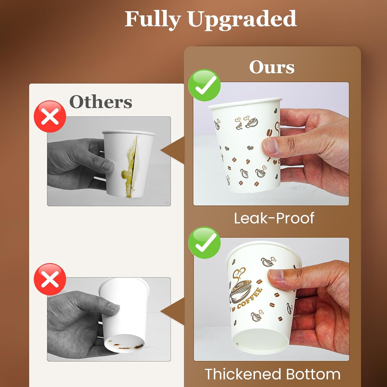 Ginkgo 200 Count 8 oz Paper Cups, Leak-Proof Disposable Coffee Cups for Hot Beverages, Cocoa, Chocolate, Coffee Bar Accessories - Image 3