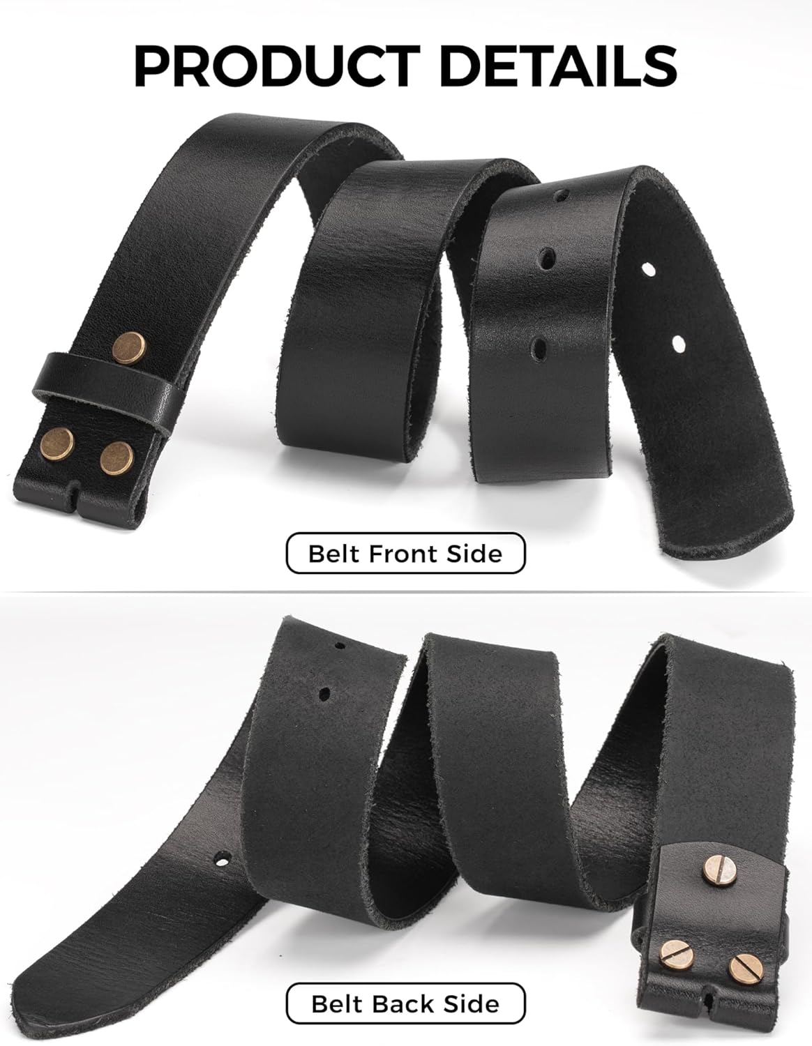 No Buckle Full Grain Leather Belt Men Women Fits With 1.5 Inch Buckle - Image 4
