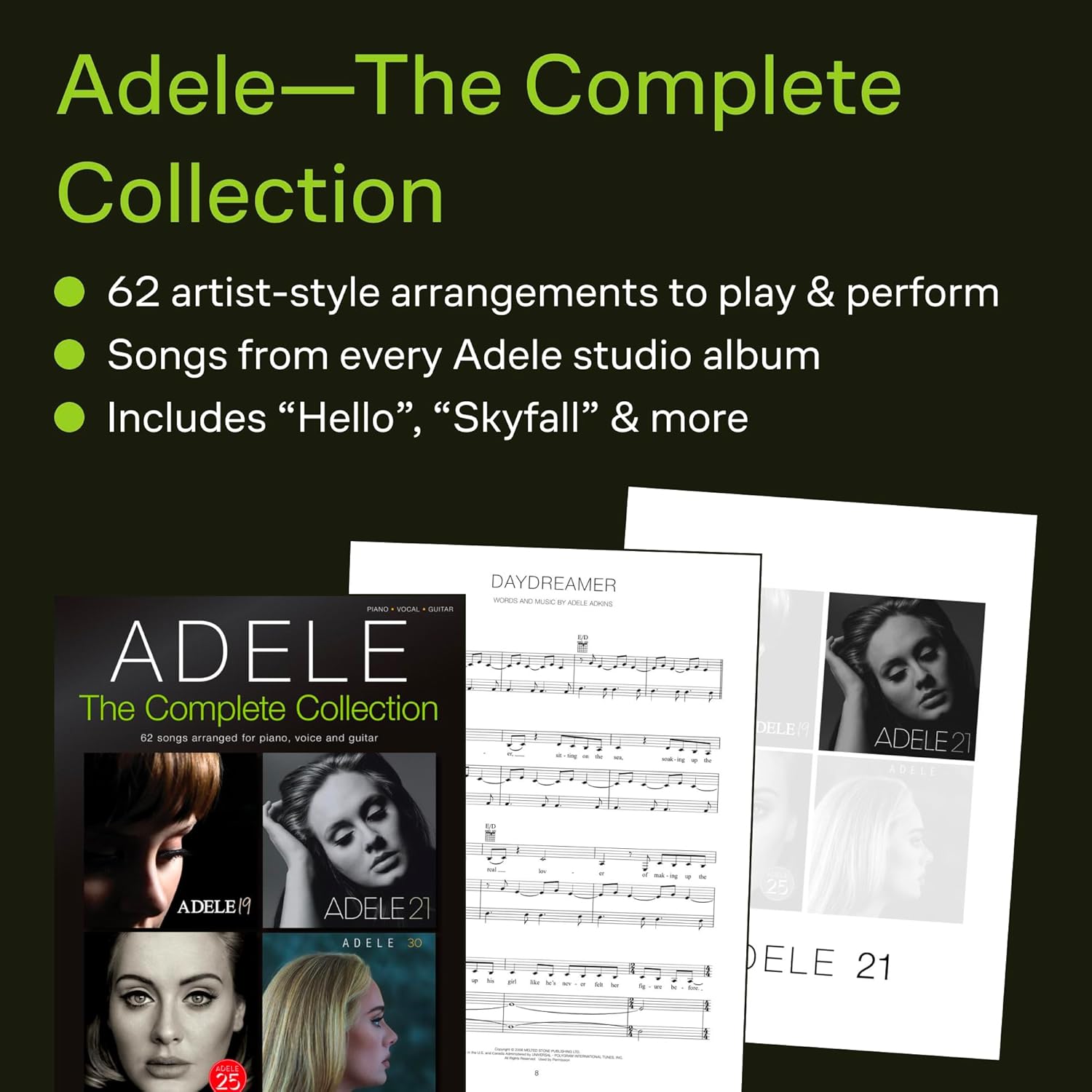 Adele - The Complete Collection | 62 Songs for Piano Voice and Guitar | Ultimate Sheet Music Songbook for Musicians and Singers | Includes Rolling in the Deep Someone Like You Skyfall and More      Paperback – March 1, 2022