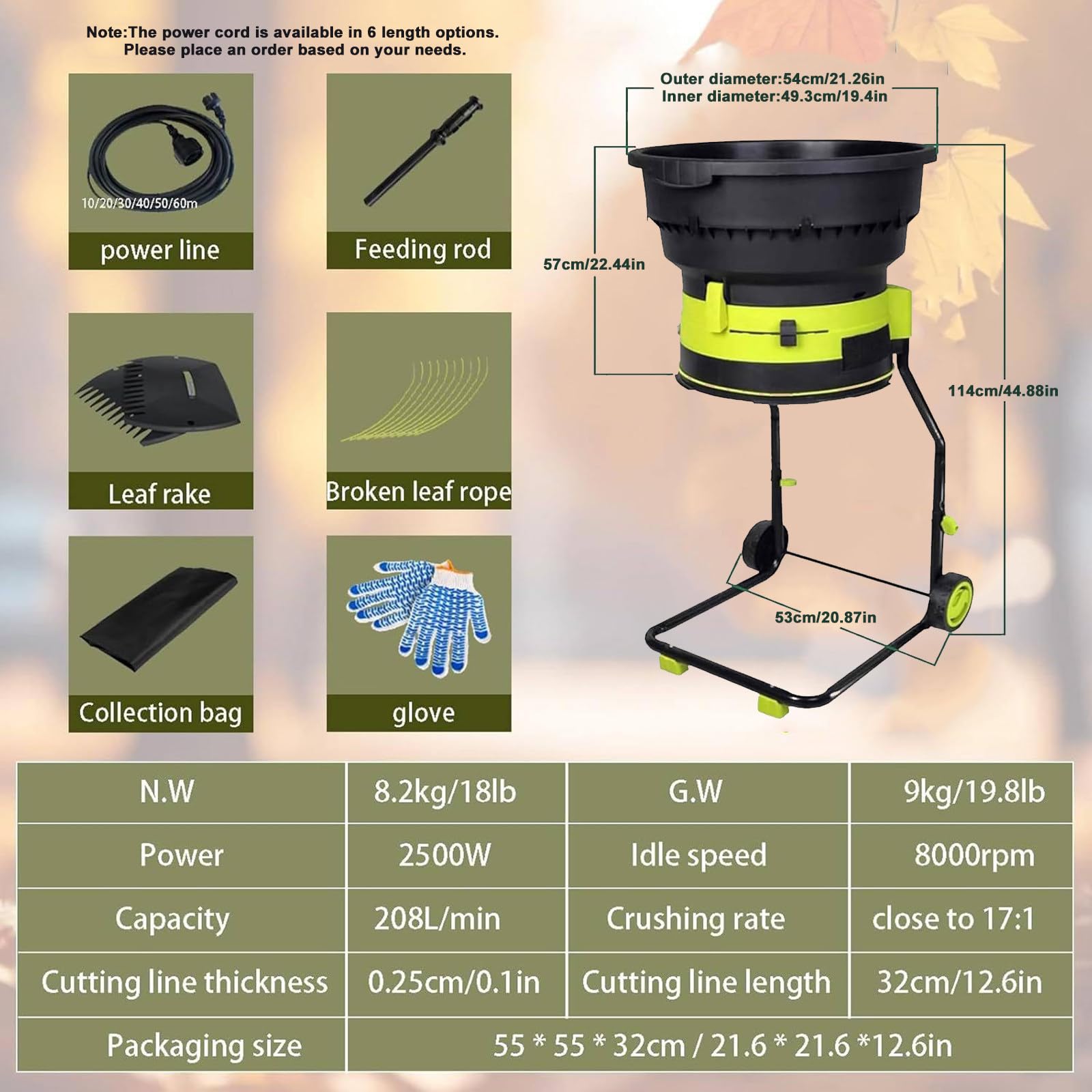 Trituradora Y Trituradora De Jardín Eléctrica, Trituradora De Hojas Eléctrica para Jardín, Trituradora De Hojas para Compost, Diseño Sin Cuchillas, Motor 8000 Rev/Min 10mpowerline
