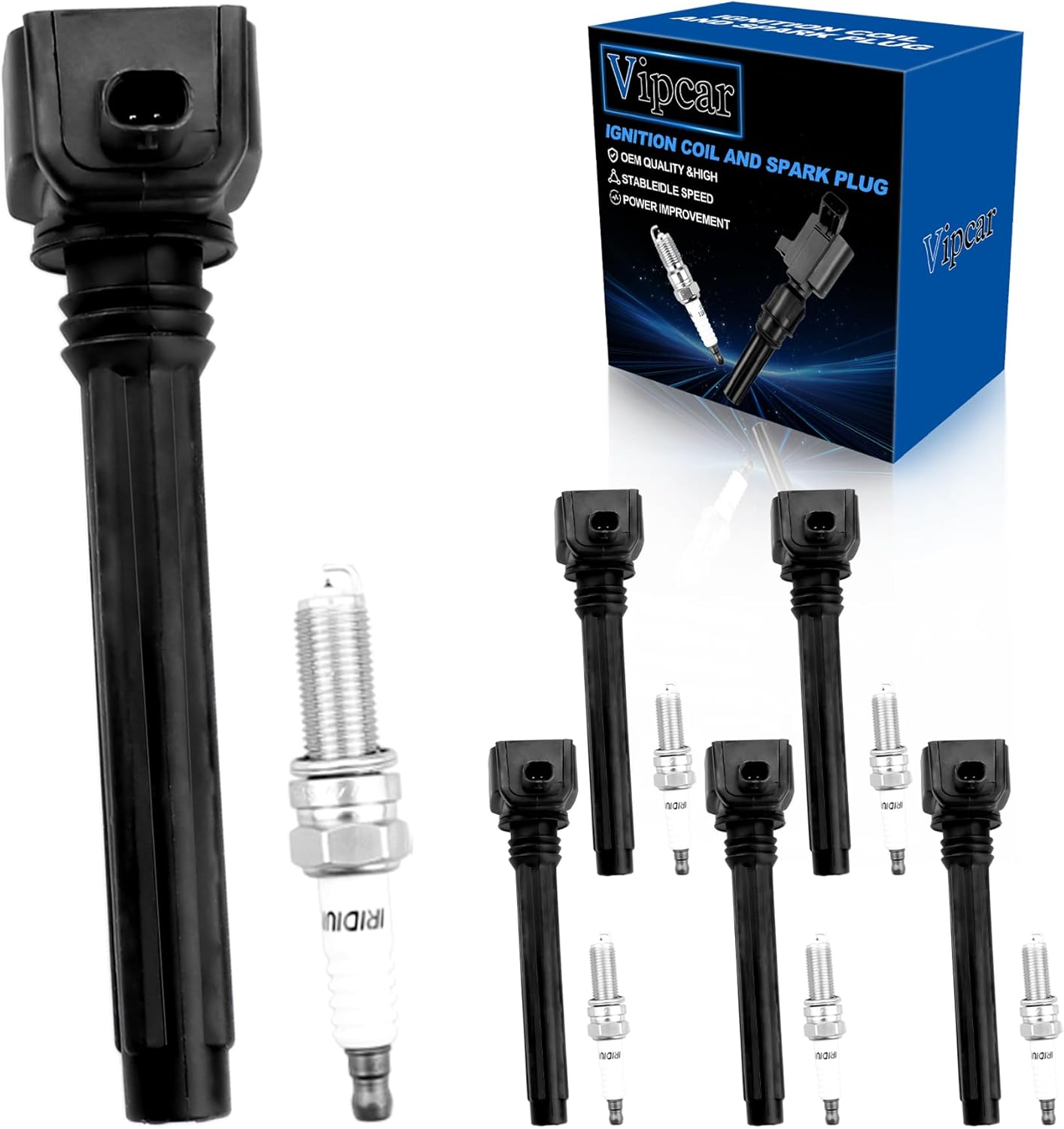 Set of 6 Ignition Coil Pack and Iridium Spark Plugs Compatible with Jeep 2012-2017 Wrangler 3.6L Grand Cherokee, 2014-2020 Ram 1500 /ProMaster 3.6L, Grand Caravan Charger Town & Country Routan