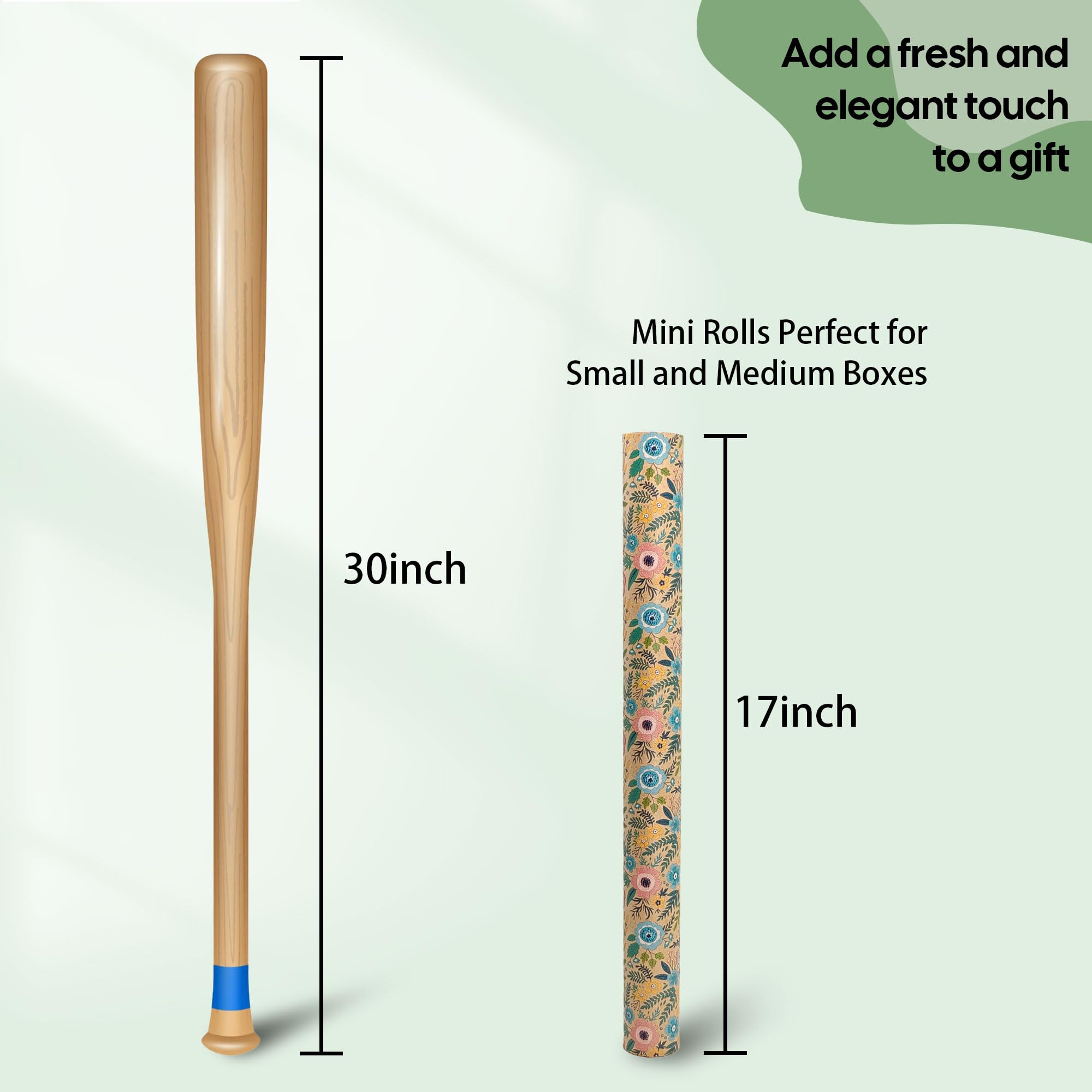 VCOOHM Rotolo di carta da regalo in carta kraft, 43 cm x 5 m, elegante design floreale da giardino, per compleanni, matrimoni, baby shower, addio al nubilato e molto altro ancora