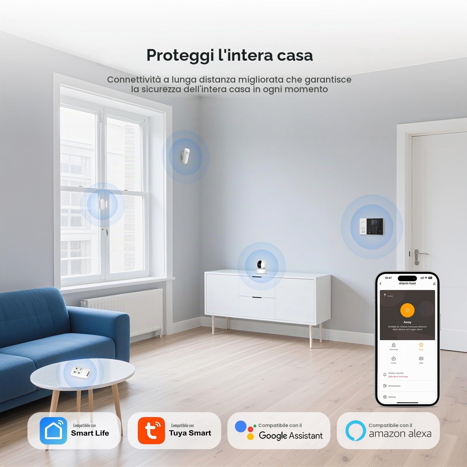 Sistema di Allarme GSM/WiFi con Sirena di Allarme da 120 dB, Telecomando Intelligente, display LCD, Annuncio vocale, Sicurezza per casa, ufficio