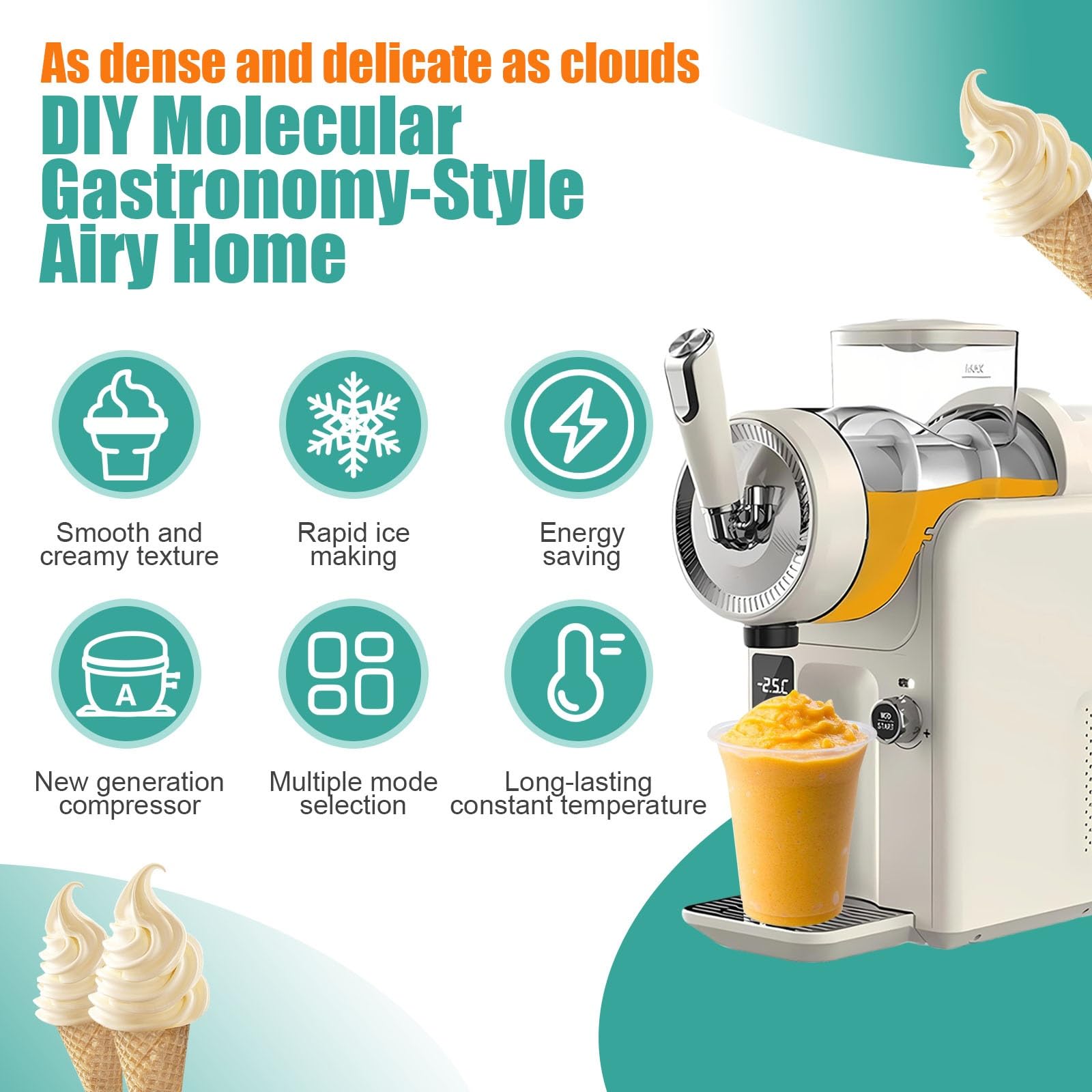 Maszyna Do Granita 1.8l, Maszyna Do Napojów Lodowych Profesjonalna Automatyczna Granity Smoothie Milkshake Frappé I Napojów Bez Lodu(Black)