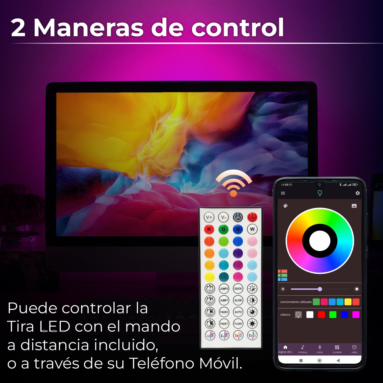 LED ATOMANT 5x Rollo 5m de Tira Luz LED Bluetooth RGB 12V APP y Mando | Sincronizacion musical, Modos dinamicos, 16 millones de colores