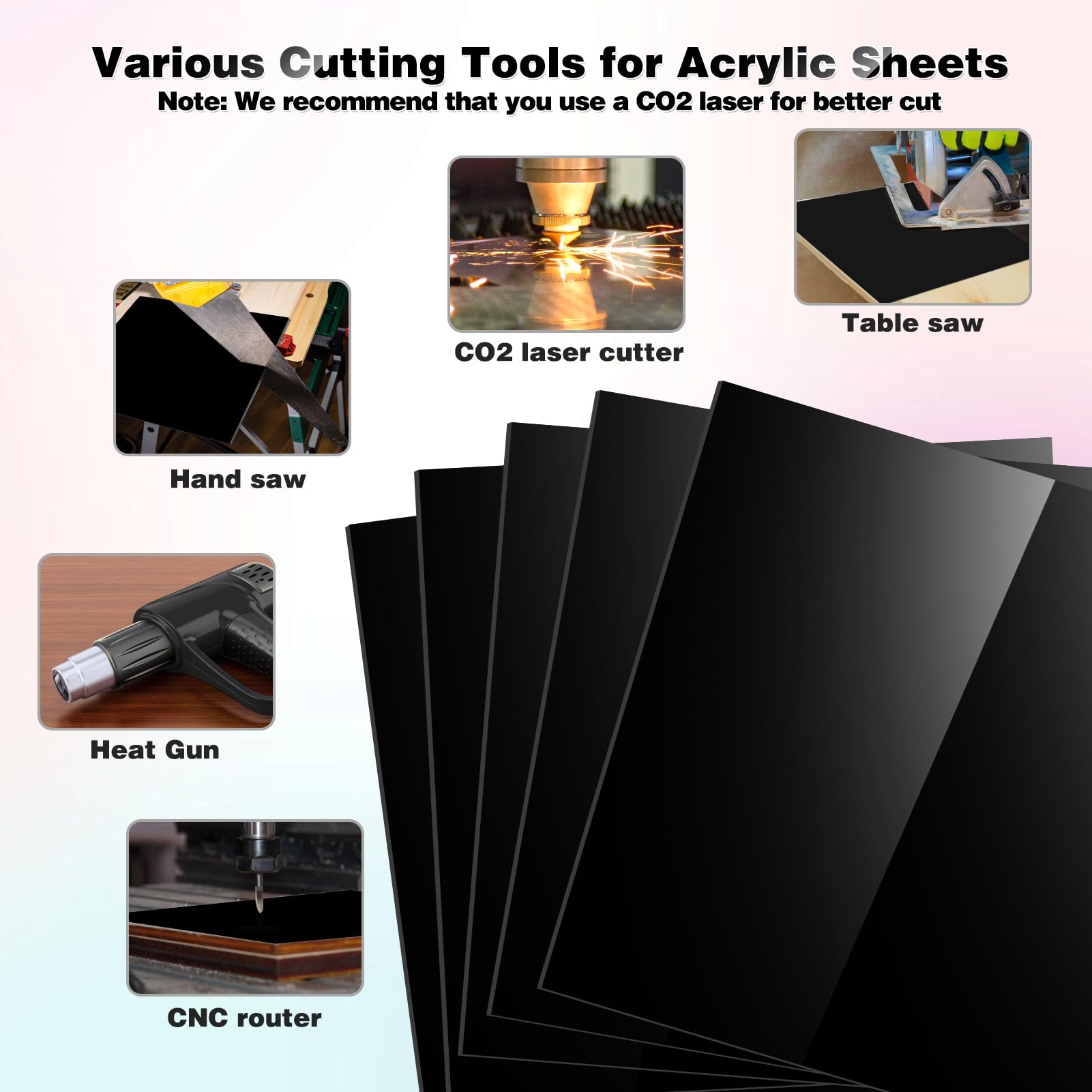 Black Acrylic Sheets for Laser Cutting - 5 Pack -5