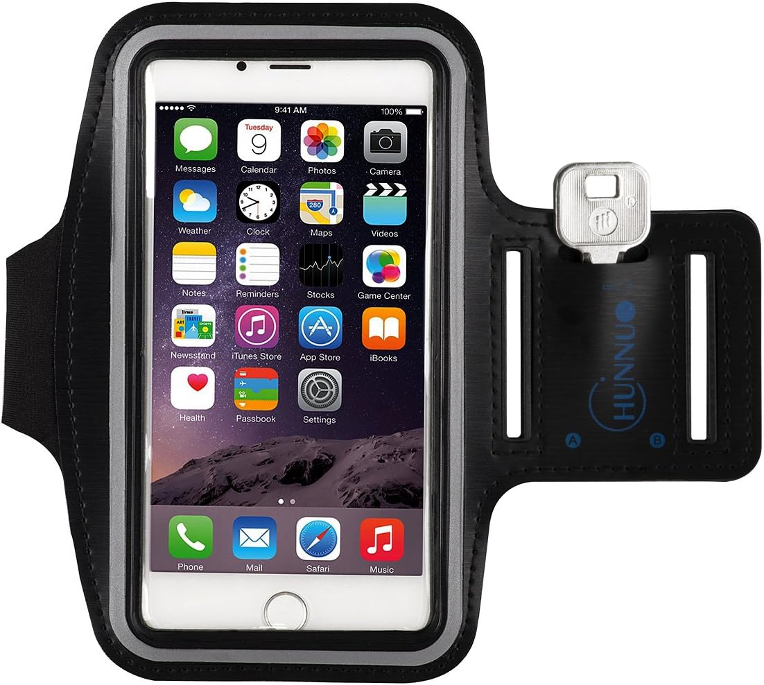 Sports Phone Armband 5.5", Waterproof Running Phone Arm Band Exercise Gym Sport Arm Belt with Screen Protector and Key Holder (Black)