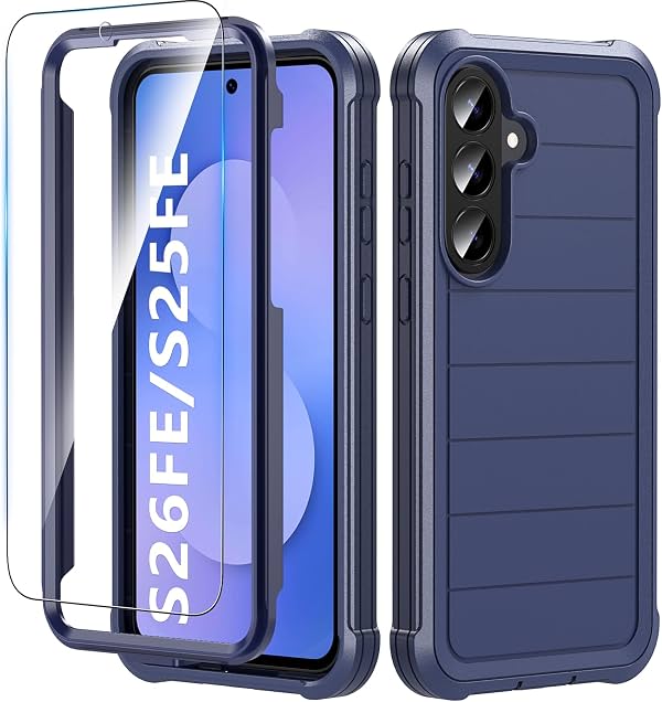 Hensinple para Samsung Galaxy S26 FE/S25 FE Funda con Protector de Pantalla, Azul | Militar de Alta Resistencia Anti-Golpes Cuerpo Completo Duradera Cubierta Protectora TPU para Samsung S26 FE/S25 FE