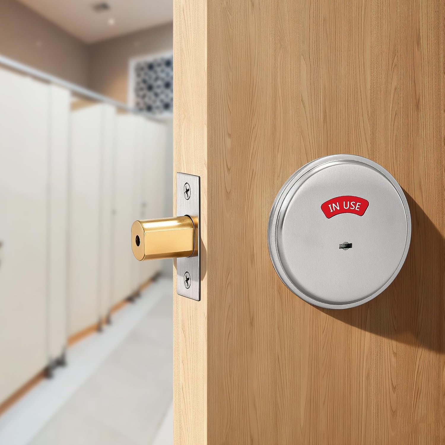 Bathroom Deadbolt with Occupancy Indicator, Vacant Occupied Bathroom Lock, in-Use/Vacant Commercial Deadbolt, ANSI Grade 2 Privacy Indicator Lock for Restrooms, Satin Chrome