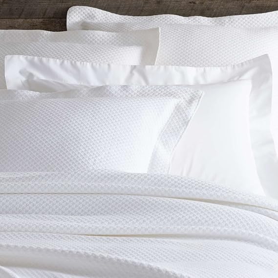 Pine Cone Hill Classic Hemstitch White Solid Cotton Duvet Sham, Euro