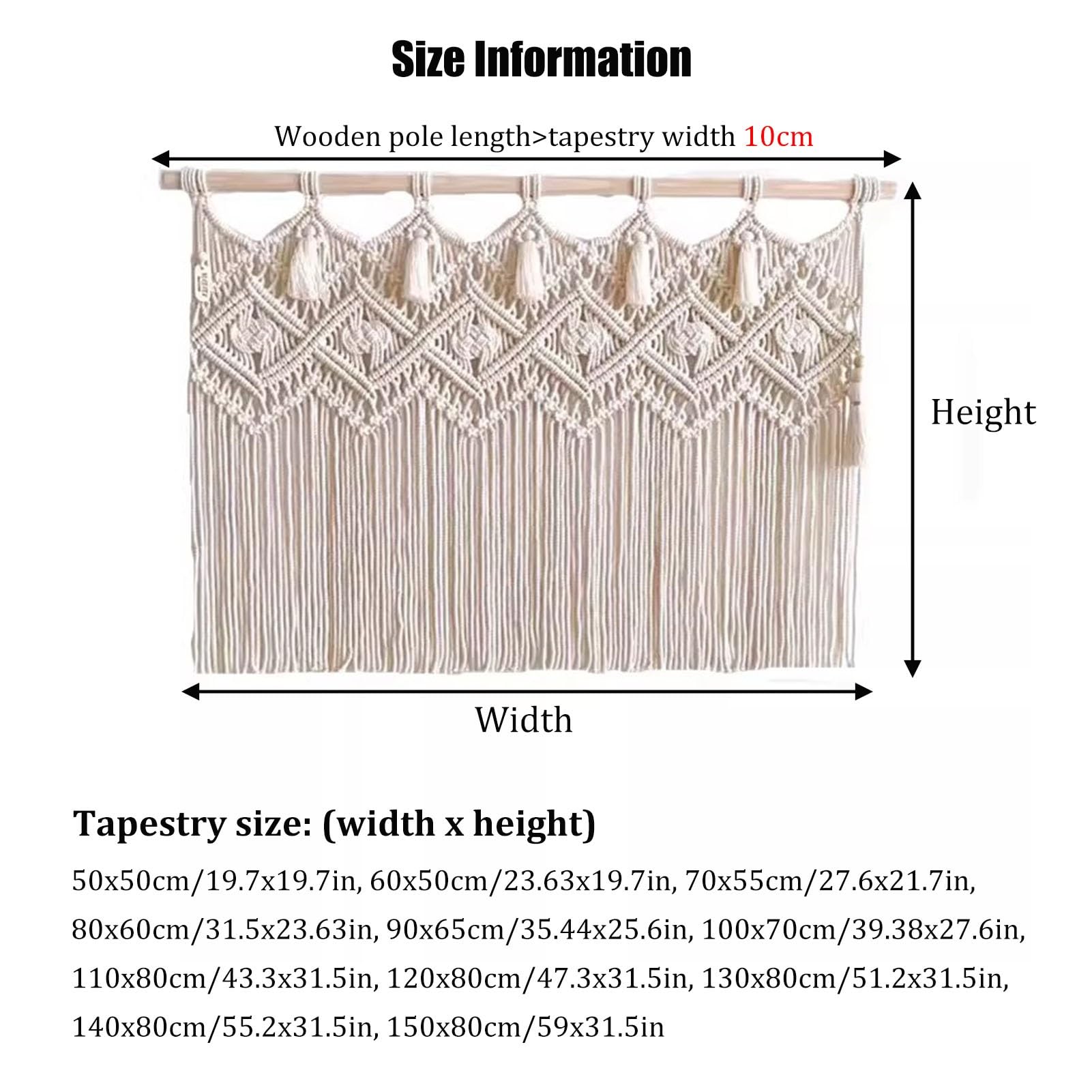 Hand Tejido Macrame Pared Colgando Grande, Tapiz Rectangular para Decoración De Fondo De Cabecera del Dormitorio, Casa Homestay Entrada Decoración Colgante(60x50cm/23.63x19.7in)