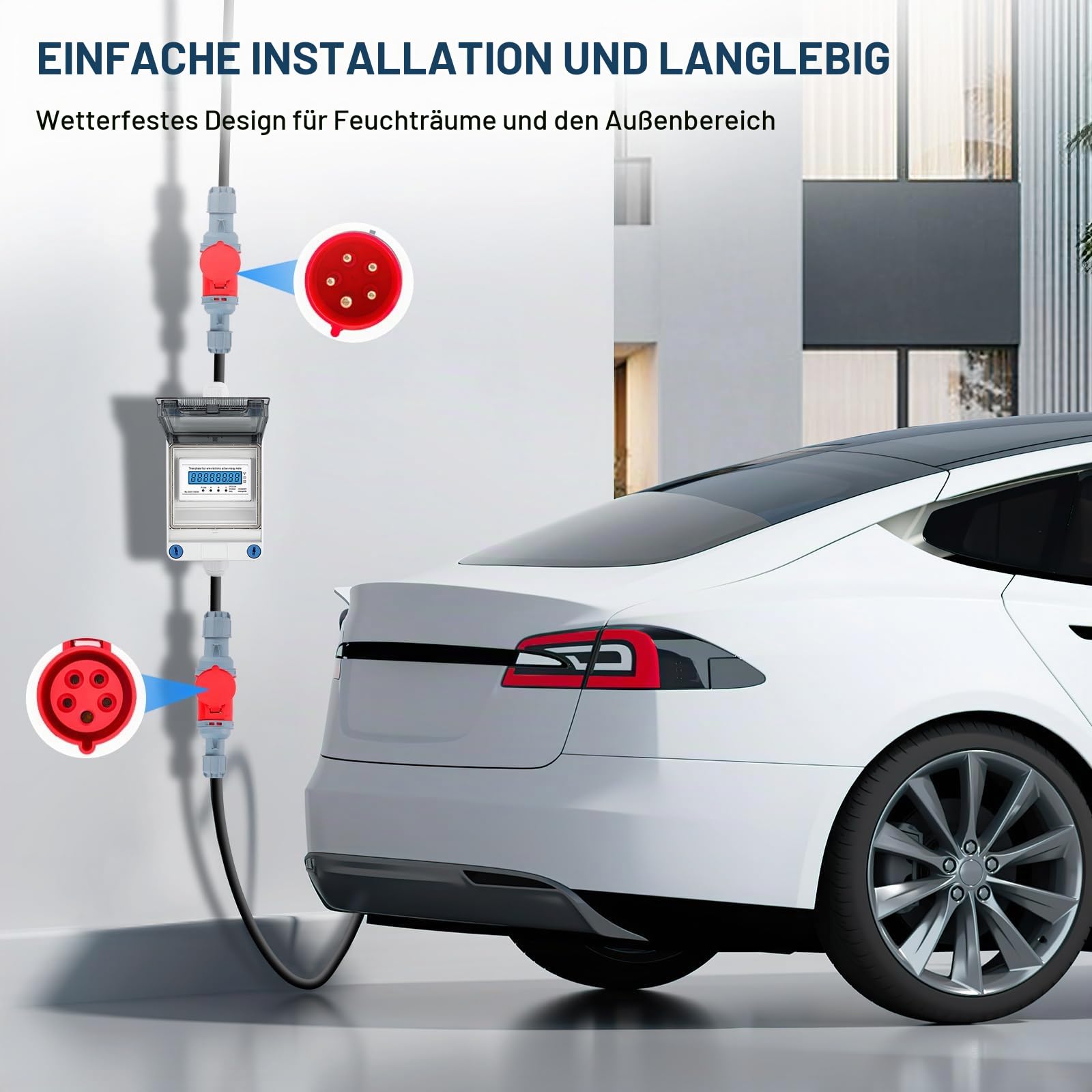 Mobiler Stromzähler, 3 Phasen Mobiler Stromzähler mit CEE Stecker und Kupplung, 32A 400V Mobiler Digitalzähler IP67 Mit Mit Rückstellfunktion, Zwischenzähler für Wohnwagen,Elektrofahrzeuge,Camping