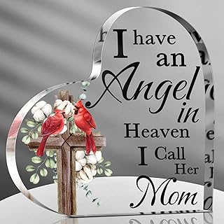 Karenhi 4 Inch Red Cardinal Christmas Gifts Memorial Bereavement Gift for Loss of Loved One Sympathy Decorations Loss of Mom Dad Son Husband in Heaven Glass Table Remembrance(4 Inch,Cross)