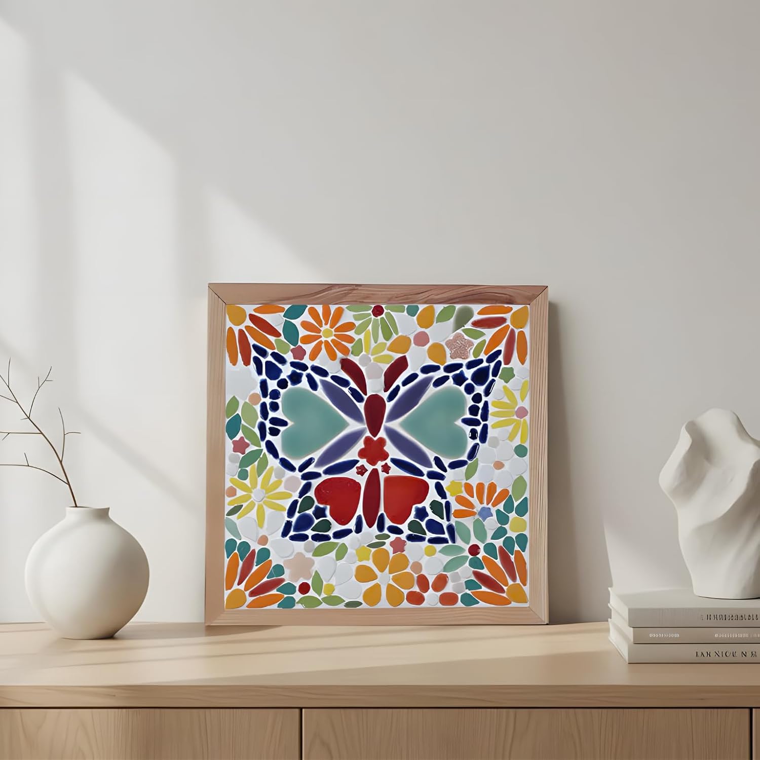 E2CTiles Butterfly & Flowers Mosaic Art Kit, DIY Ceramic Tile Craft Kit for Adults & Kids, Full Craft Supplies, No Cutting Needed, Gift Idea