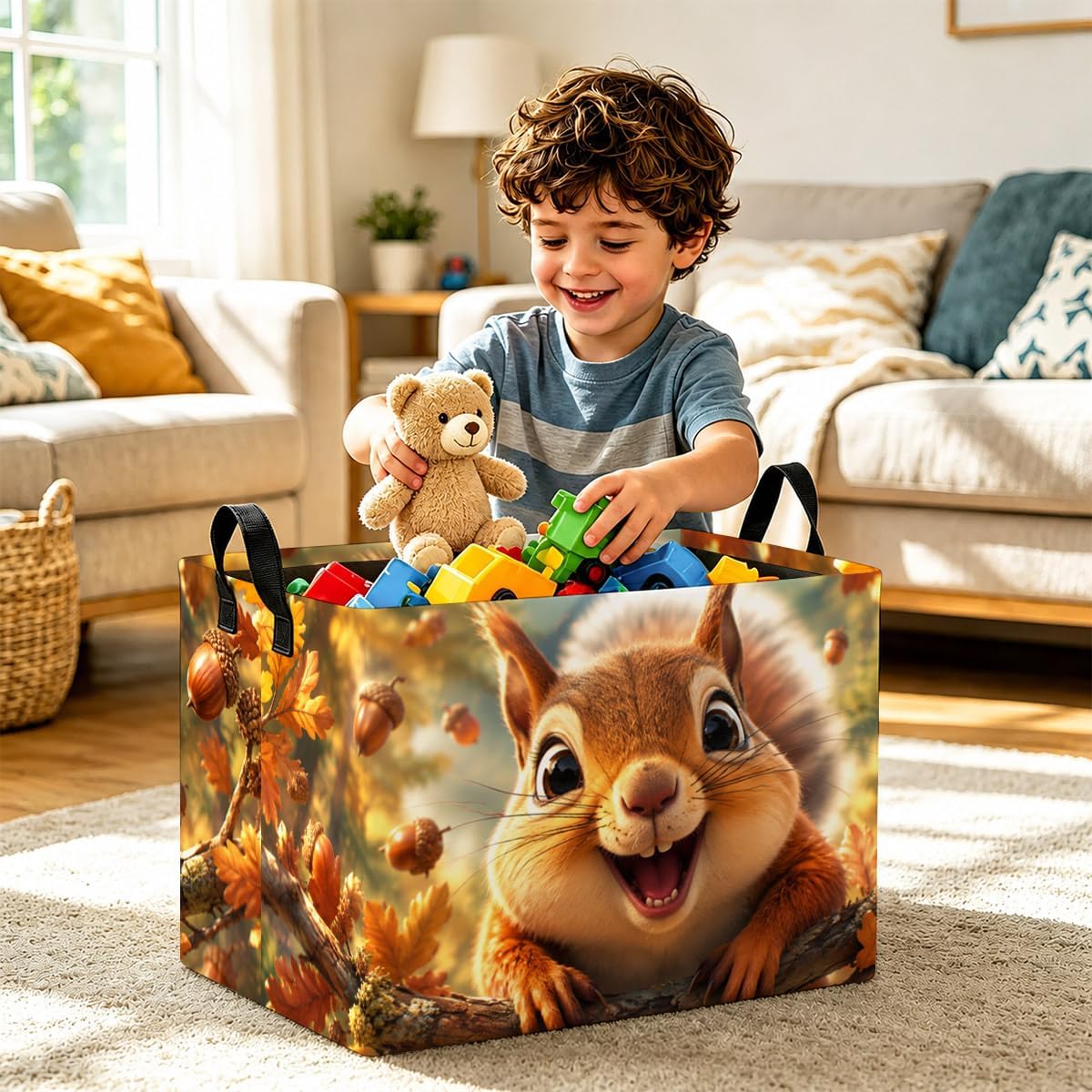 Squirrel Storage Bins, 56L Laundry Hamper Foldable with Handles