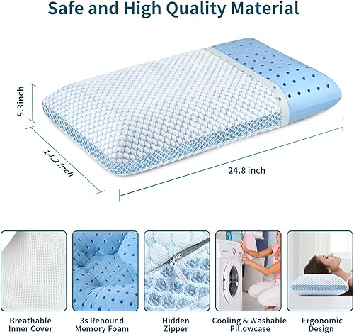 Miniatura 5 de Almohadas de espuma viscoelástica, almohada refrescante para aliviar el dolor y dormir, almohada cervical con funda lavable de doble cara, almohadas