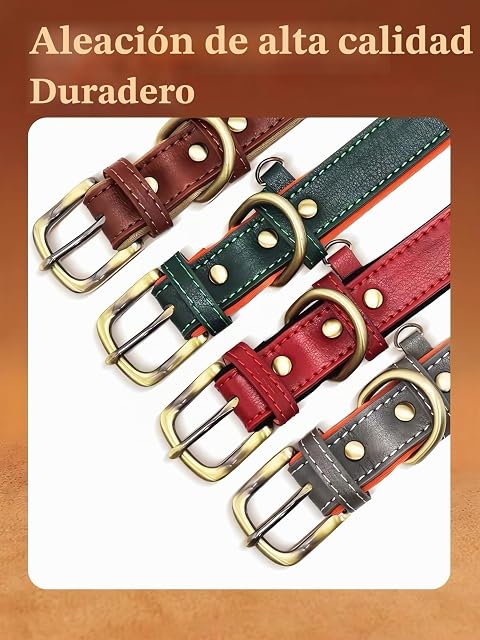 Foto 8 de 8 de SEOUGEE Collar de cuero genuino para perro, personalizado, suave y acolchado