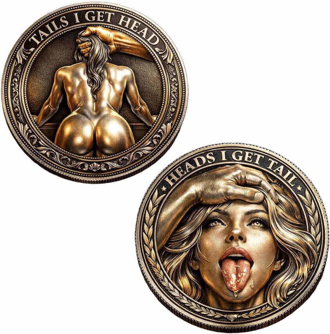 Heads I Get Tail/Tails I Get Head Commemorative Coin, Funny Heads and Tails Challenge Coin, Double-Sided Lucky Token, Decision Coins for Couples, Gift for Adults Date Night Valentine's (F 1PCS) — image 1