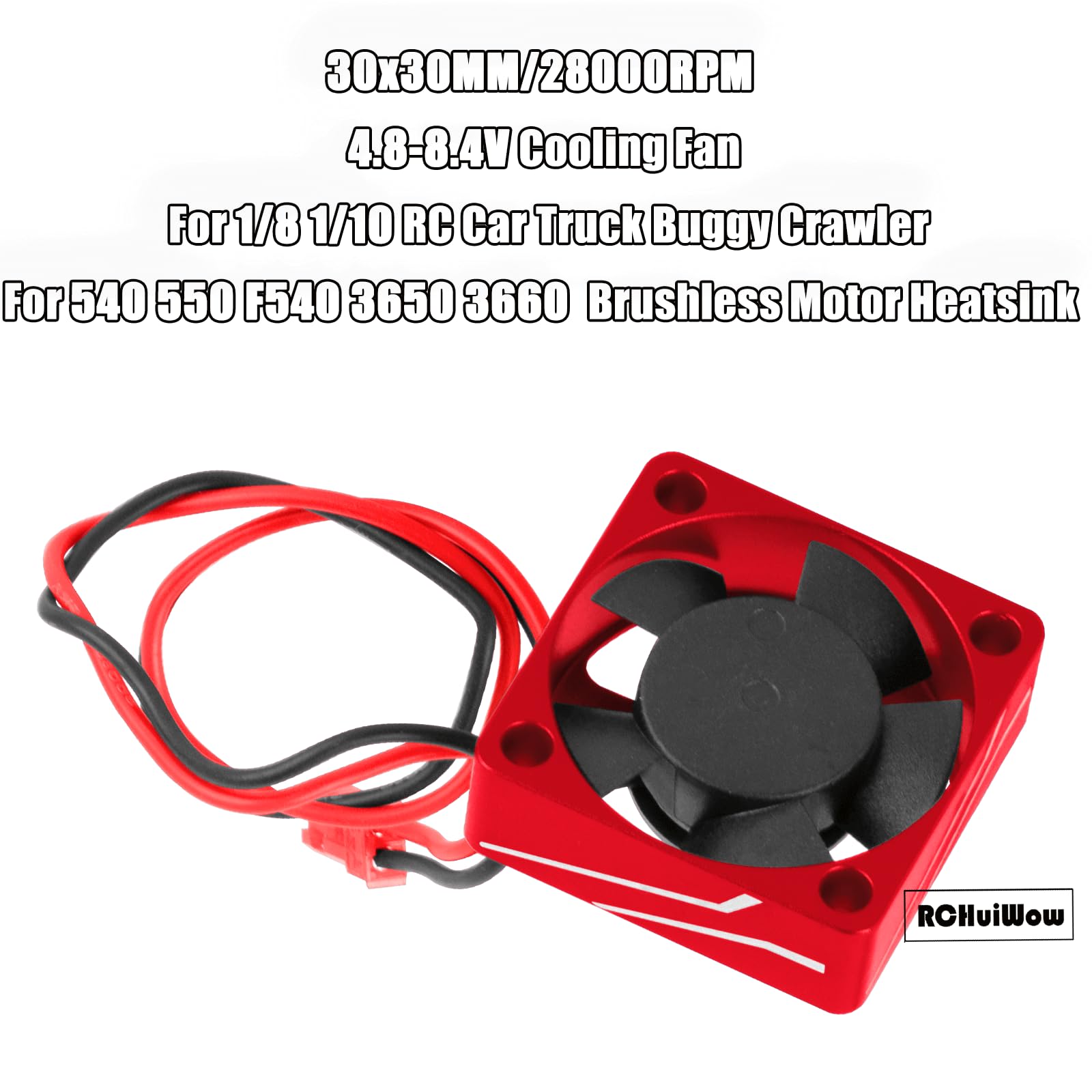 RCHuiWow Metal RC 30 * 30MM 28000 RPM Motor Cooling Fan Brushless Motor Heat Sink 4.8-8.4V Upgrades Part for 540 550 F540 3650 3660 Motor for 1/8 1/10 RC Car,Red